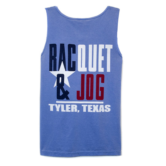 Racquet & Jog Blue/Texas Flag Comfort Color Tank Top