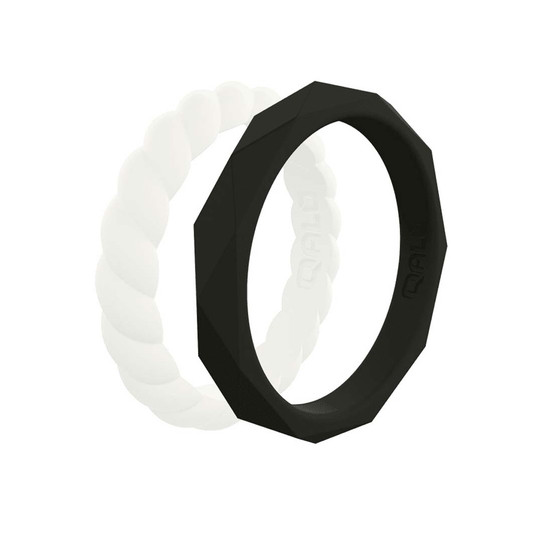 Qalo Women's Stackable Ring Set - White Quartz/Jet Black