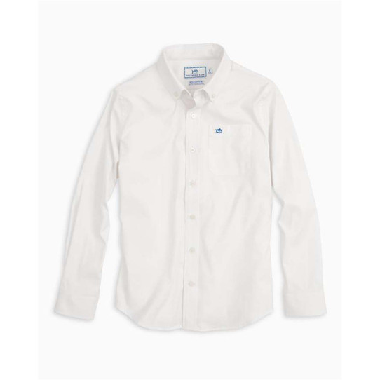 The Southern Tide Boys' Intercoastal Long Sleeve Shirt in Classic White