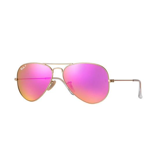 Ray-Ban Aviator Flash Lenses sunglasses with gold frame and cyclamen lenses