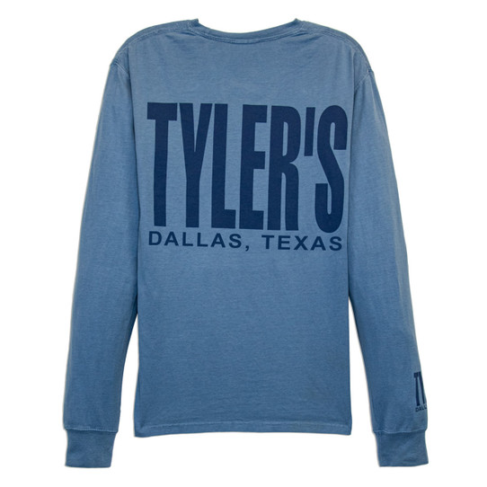TYLER'S Saltwater Storm Blue Long Sleeve Comfort Wash Tee back view Dallas