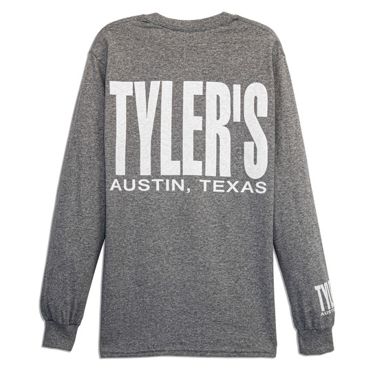 TYLER'S Graphite Heather/White Long Sleeve Tee Austin front