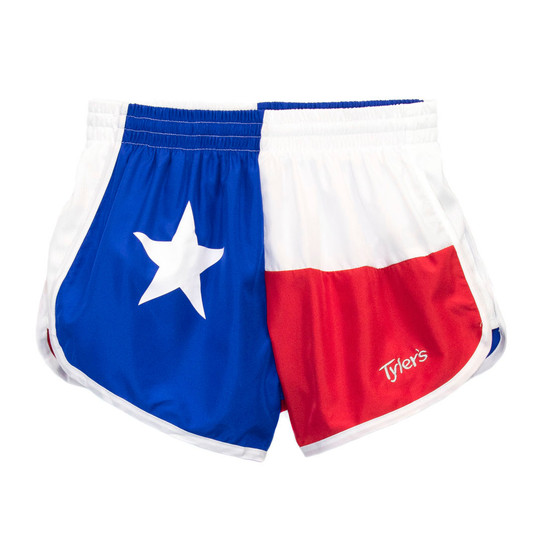 TYLER'S Girls' Texas Flag Racer Shorts red, white and blue front view
