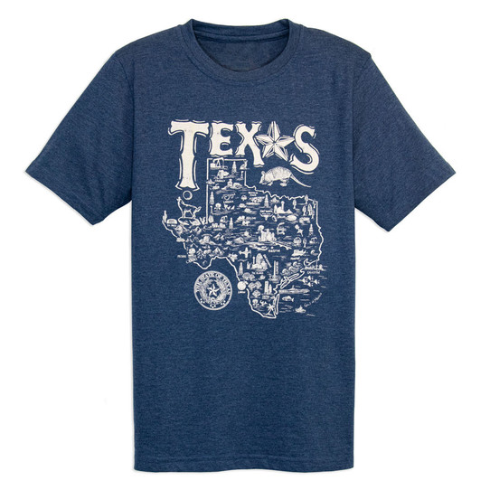 TYLER'S State of Texas Map Tee in blue with Texas outline design