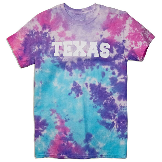 TYLER'S Texas Cotton Candy Tie Dye Tee in pink and purple swirl pattern