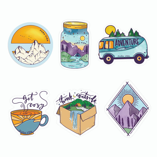 The Pura Vida Peak 6 Pack Stickers
