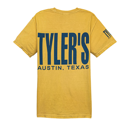TYLER'S Mustard/Navy Comfort Color Tee Austin detail view