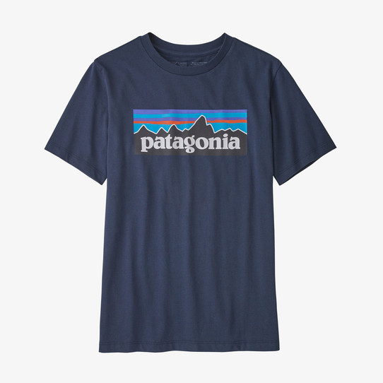 Patagonia Boys' Regenerative Organic Cotton P-6 Logo T-Shirt - New Navy