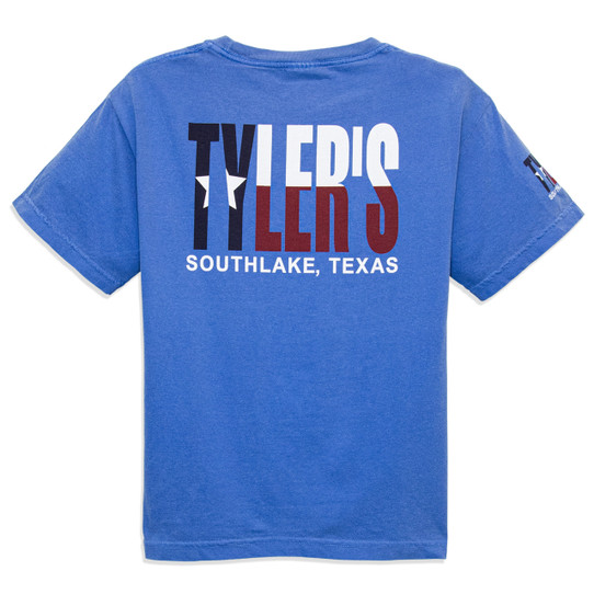 TYLER'S Kids' Texas Flag Comfort Color Tee in back view, short sleeve.