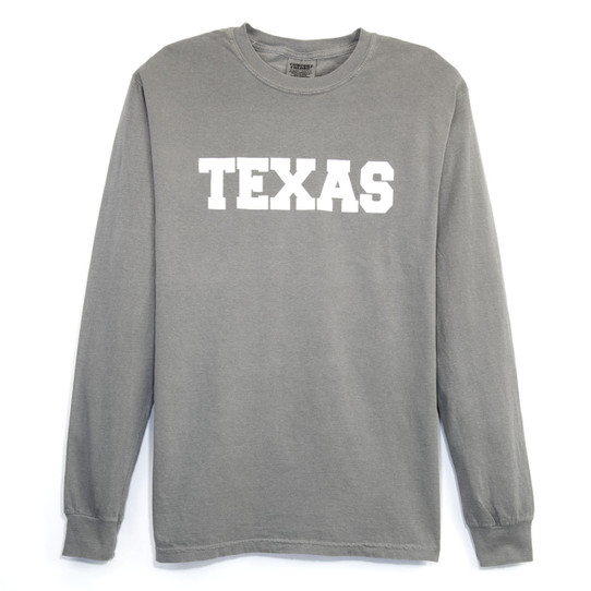 TYLER'S Texas Long Sleeve Comfort Color Tee in grey and white