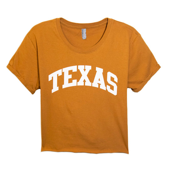 TYLER'S Women's Texas Arch Crop Tee in white with graphic print