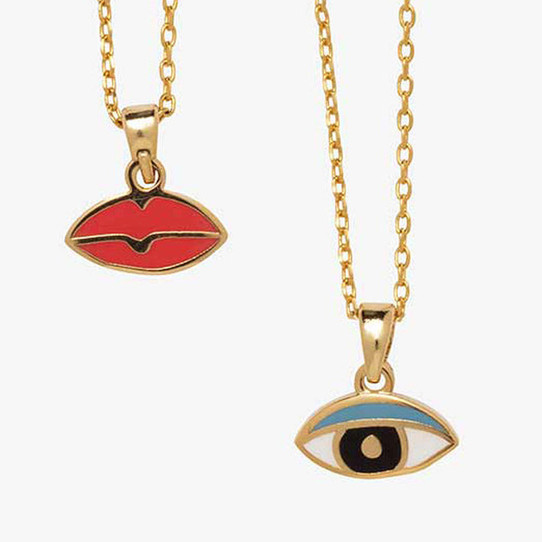 New Yellow Owl Workshop Eyes & Lips Double Sided Pendant Necklace $ 25.99