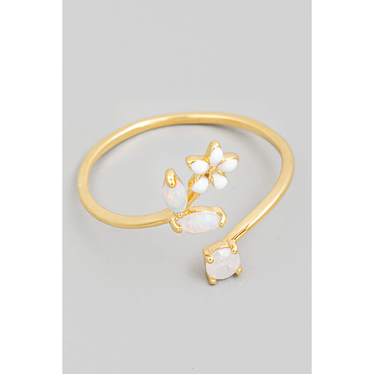 Fame Accessories Open Flower Vine Twist Ring in white metal finish