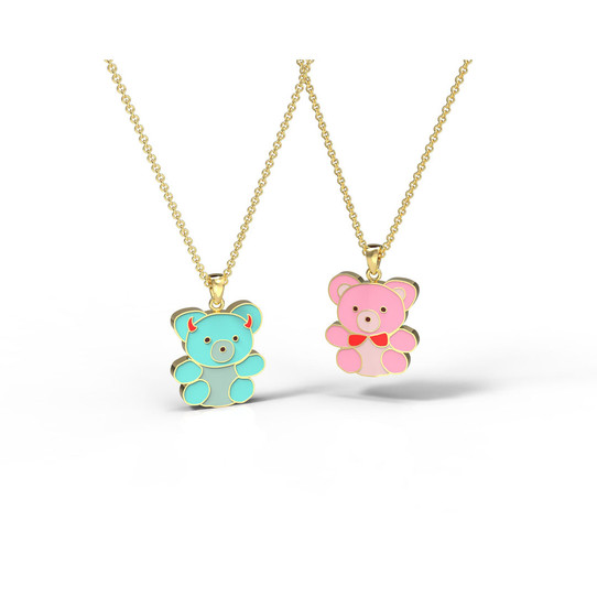 Yellow Owl Workshop Teddy Bears Double Sided Pendant Necklace silver tone finish