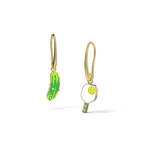 Yellow Owl Workshop Pickle Ball Hanging Earrings yellow and green detail view