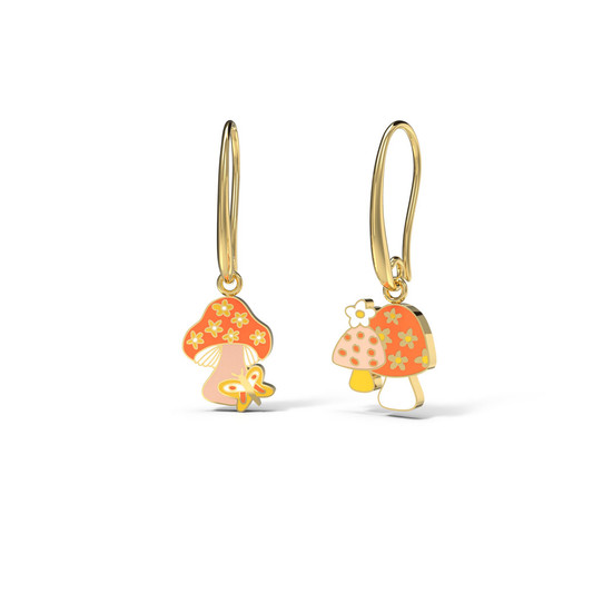 Yellow Owl Workshop Mushroom Butterfly Hanging Earrings in colorful enamel design