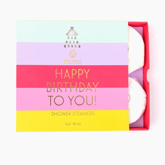 Musee Birthday Shower Steamers gray with celebratory packaging design