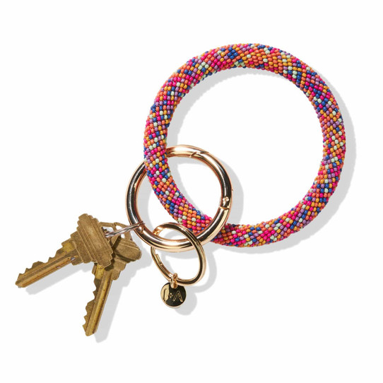 Berk Keychain Clip Seed Bead Key Ring - Rainbow Confetti