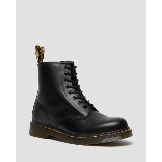 Dr. Martens 1460 Smooth Leather Boots in black with yellow stitching