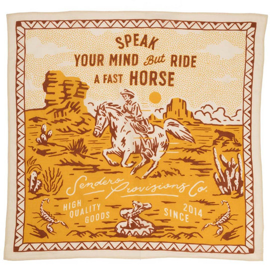 Sendero Provisions Co. Fast Horse Bandana in cream with front design detail