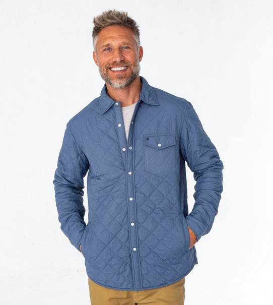Criquet Men's Quilted Shacket in Slate Blue back view