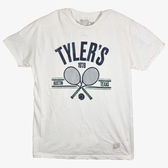 Retro Brand Tennis Club Tee in neutral tan and cream colorway front view