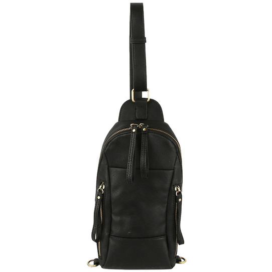 Zipper Sling Crossbody Bag in black with adjustable shoulder strap