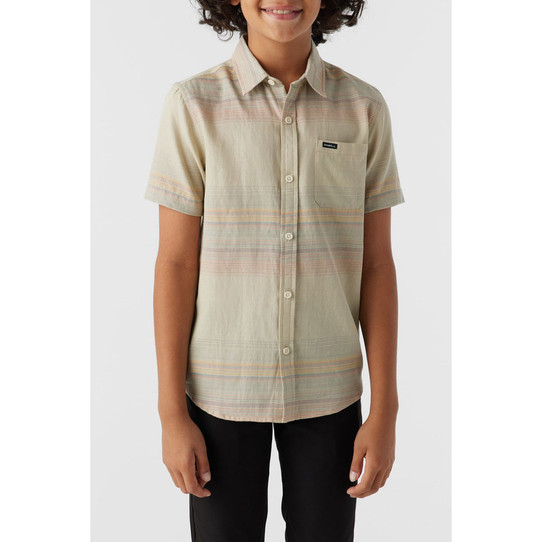 The O'Neil Men's Dos Palms Button Up Shirt - Blue Shadow in Light Khaki