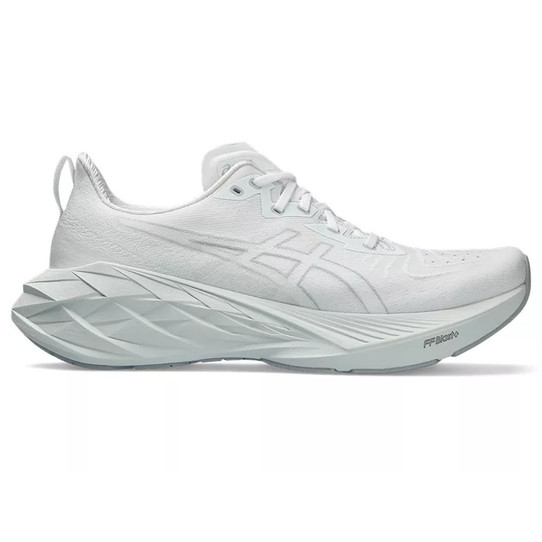 The Asics Men's Novablast 4 Running Shoes Mickey in White and Pale Mint