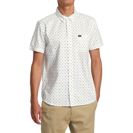 The RVCA Men's Beat Stripe Short Sleeve Short in the Sand Colorway