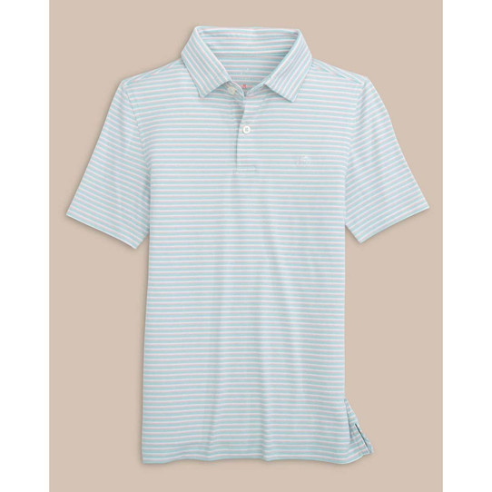 The Boys Ryder Heather Halls Stripe Performance Polo in Heather Wake Blue colorway