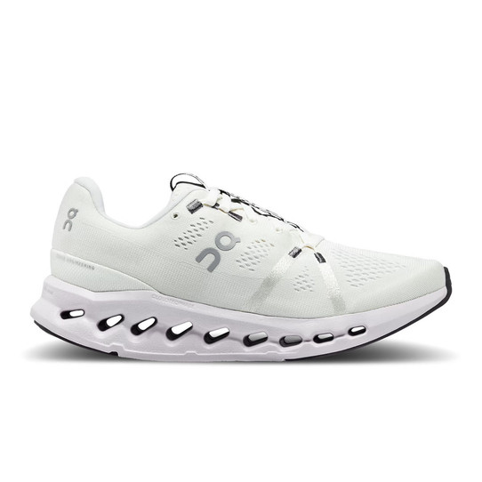 The On Running Women's Cloudsurfer Running Fit shoes in the colorway White/ Frost