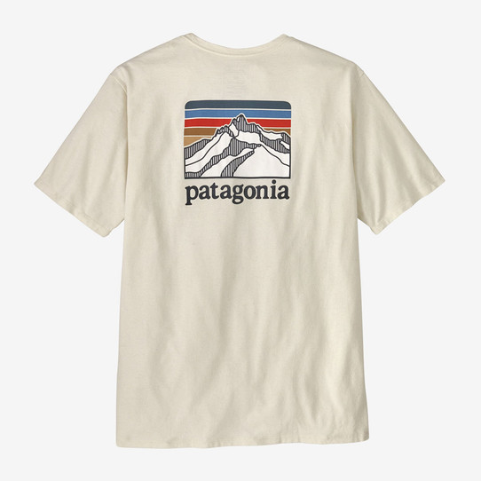 The Patagonia Men's Line Logo Ridge Pocket Responsibili-Tee in Birch White The Patagonia Men's Line Logo Ridge Pocket Responsibili-Tee in Birch White