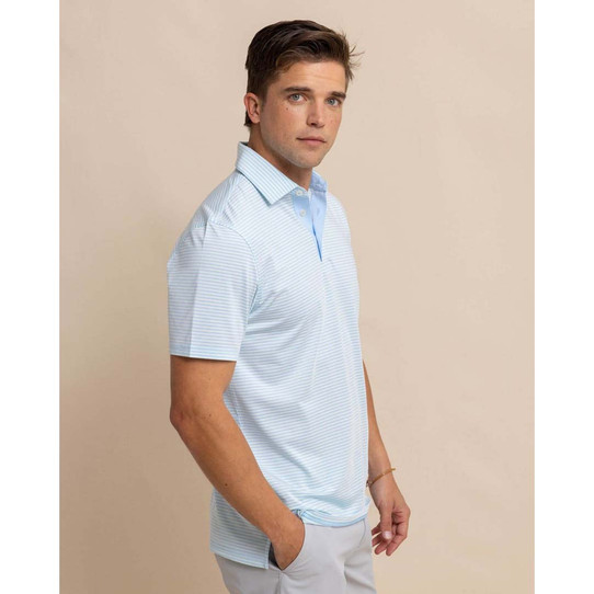 The Southern Tide Men's Driver Verdae Stripe Polo in Seacrest Green colorway