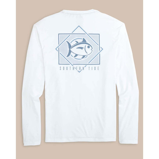 The Geometric Striped Long Sleeve Performance T-Shirt in Classic White colorway