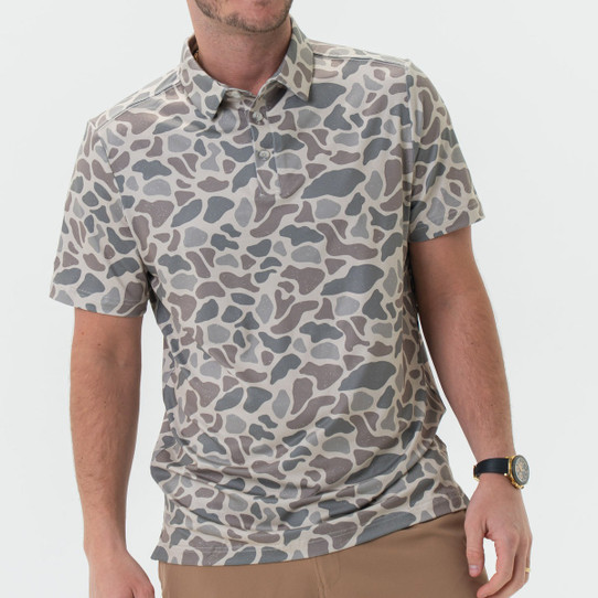 Burlebo Men's Performance Polo in Deer Camo front view