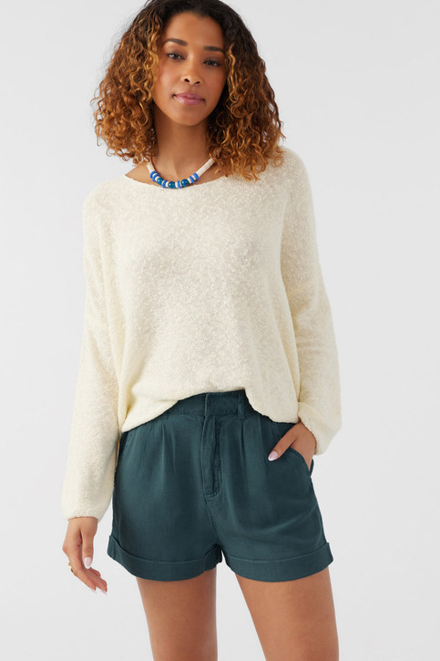 A comfy cotton or wool sweater although wed recommend both Shorts in slate colorway