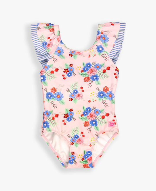 Ruffle Butts Toddler Girls' Coastal Breeze Floral Ruffle One Piece Swimsuit