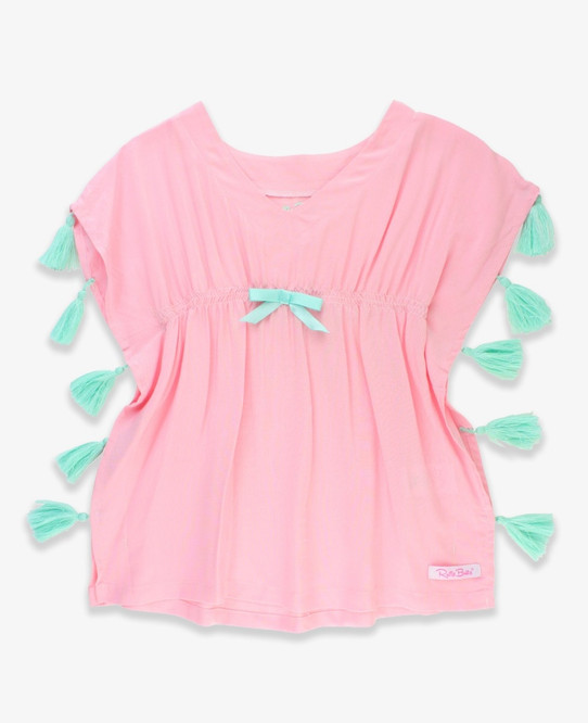 Ruffle Butts Toddler Girls' Tassel Kaftan Cover Up in pink colorway