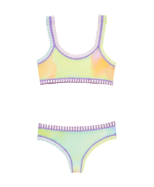 PilyQ Girls' Sunrise Sporty Rainbow Embroidered Bikini