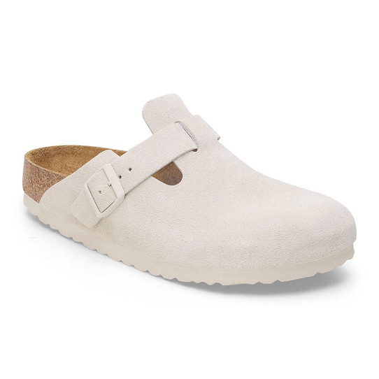 Birkenstock New's Boston Soft Suede Clogs - Antique White