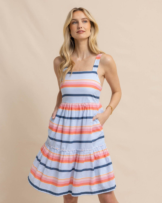 Southern Tide Women's Linsey Set Sail Stripe Dress in conch shell colorway