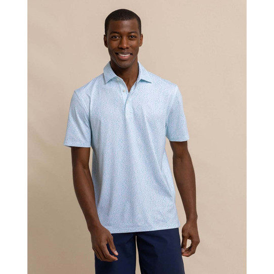 Southern Tide Men's Driver That Floral Feeling Printed Polo in Wake Blue colorway