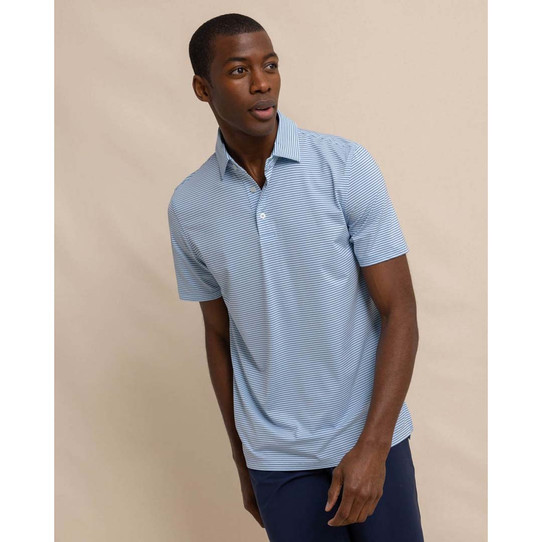 Southern Tide Men's tex°-eeze Baytop Stripe Performance Polo in Clearwater Blue colorway