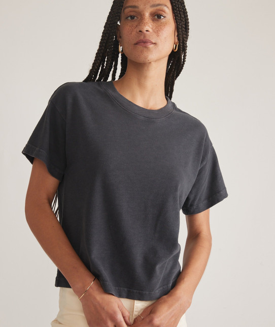 Marine Layer Women's Slub Boxy Crop Tee Soft Black back