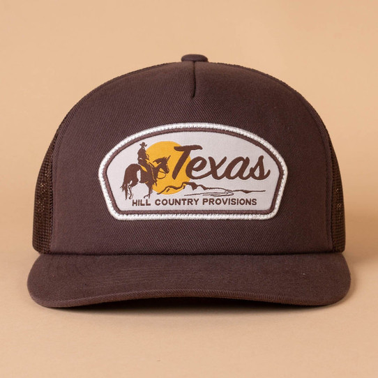 The Texas Hill Country Provisions Cedar Chopper Trucker Hat in the Over Yonder Charred Oak Colorway