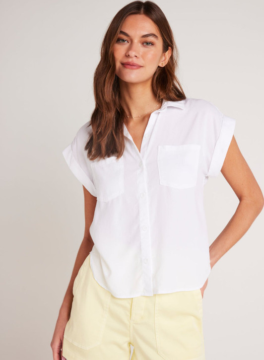 Bella Dahl Women's Two Pocket Rolled Sleeve Button Down Top in white colorway