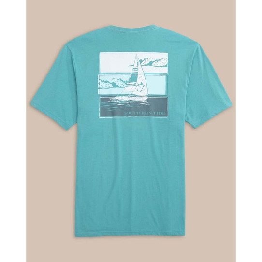 Southern Tide Men's Set Sail Tri Short Sleeve T-Shirt in Ocean Aqua colorway