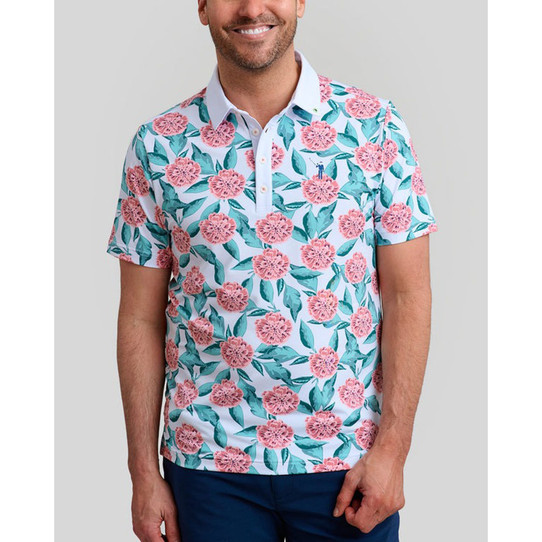 The William Murray Golf Men's Tropical Mums Polo in White