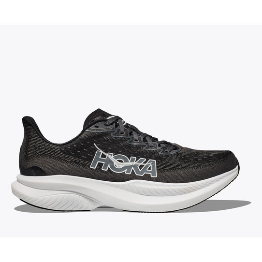 The Hoka Men's Mach 6 Running Shoes block in Black and White